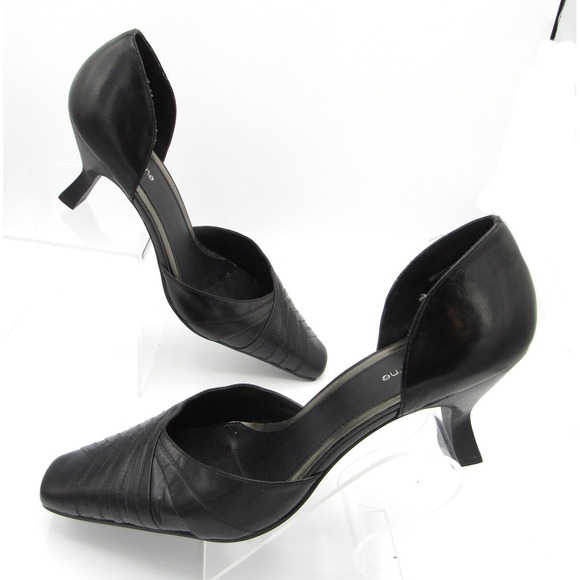 Liz Claiborne Shoes - Liz Claiborne Flex Slip On Black Leather Square Toe 2.5 Inch Heels Size 10M